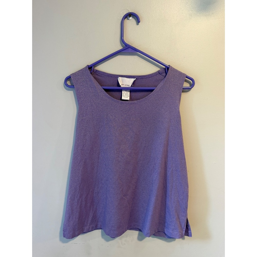 Susan Graver Style Purple Metallic Knit Sleeveless Scoop Neck Tank Top Medium